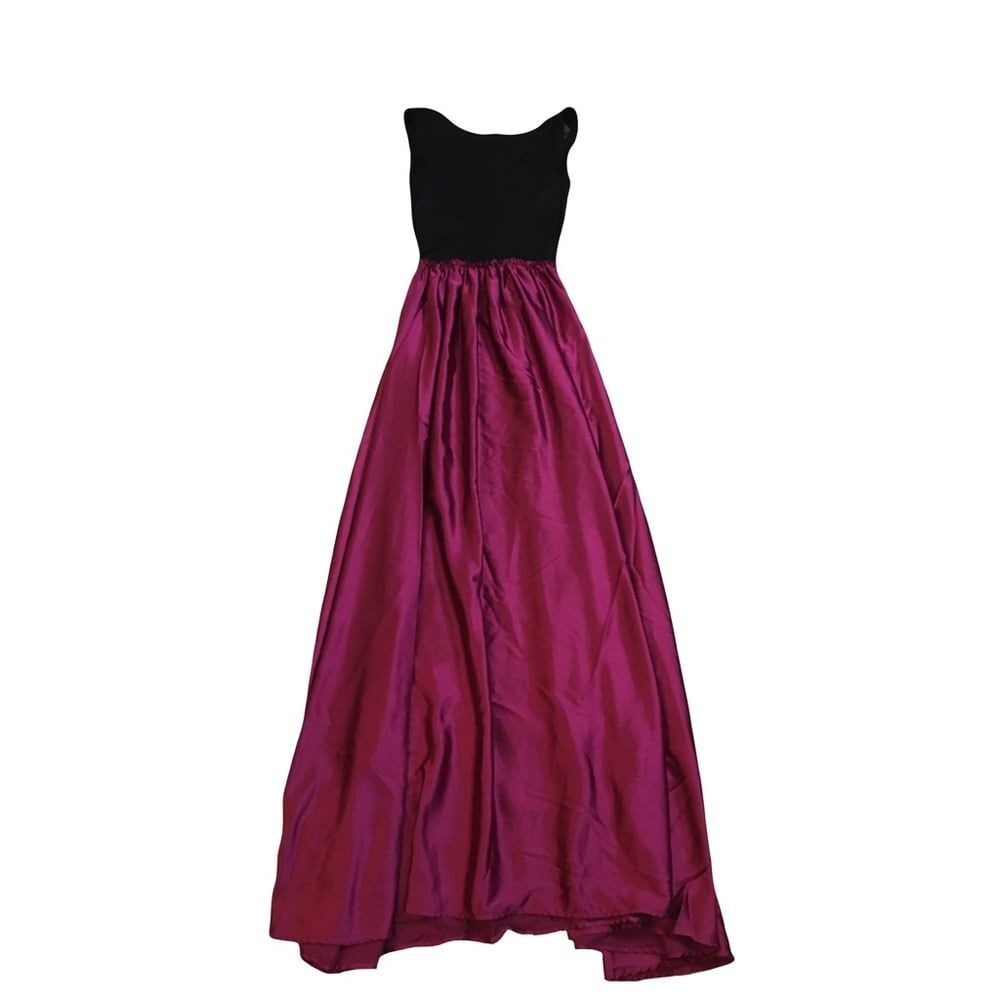 Ripley Rader size 2 Maci dress Gown low back Black Satin burgundy skirt New nwot